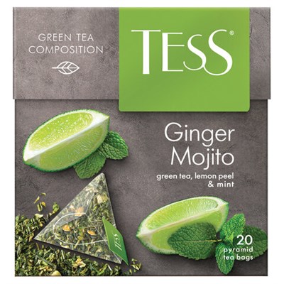 Чай TESS "Ginger Mojito" зеленый с ароматом мяты, цедрой лимона, имбирем, 20 пирамидок по 1,8 г, 0788-12 621041