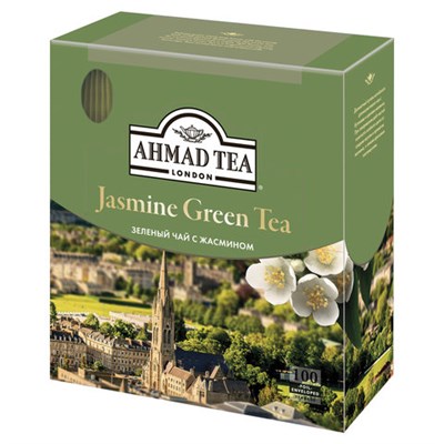 Чай AHMAD (Ахмад) "Jasmine Green Tea" зелёный с жасмином, 100 пакетиков в конвертах по 2 г, 475i-08 620427