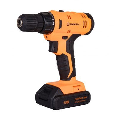 Дрель-шуруповерт безударная АККУМУЛЯТОРНАЯ, с двумя аккумуляторами 1,5 Ач, 18 В, ВИХРЬ ДА-18Л-2КА, 72/14/25 671121