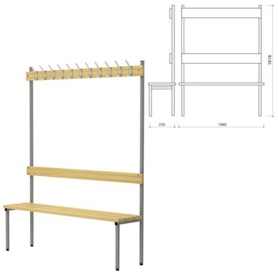 Скамья с вешалкой, спинкой П-091Д/1,5 (1818х1480х370 мм), 11 крючков, дерево, металлокаркас 601739