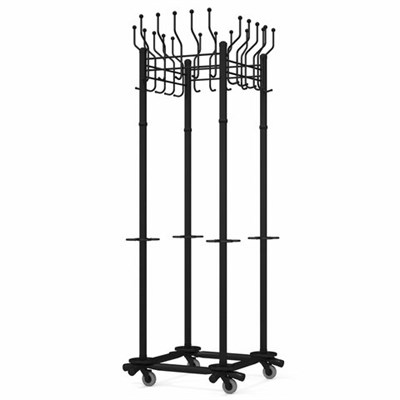 Вешалка на колесах на 20 крючков с держателем для зонтов "Гардикс-4К", металл, черная 607724