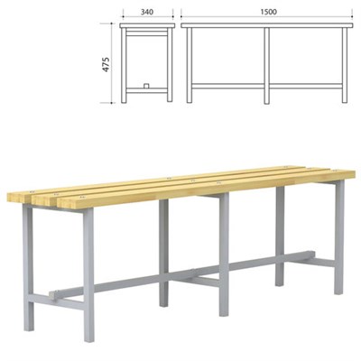 Скамья деревянная на металлокаркасе П-13Д(1500) (1500х340х475 мм) 531006