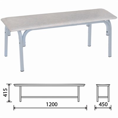 Банкетка без спинки "Астрид", 1200х450х415 мм, светло-серый каркас, кожзам белый 531255