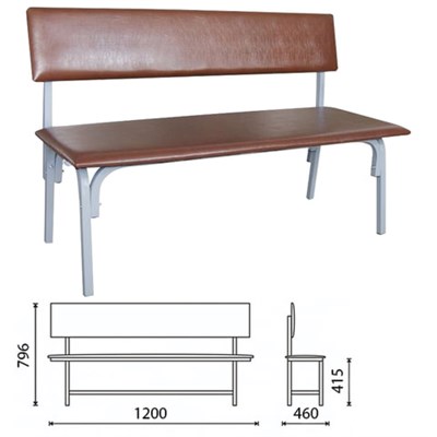 Банкетка со спинкой "Астрид", 1200х450х800 мм, серый каркас, кожзам коричневый 531260