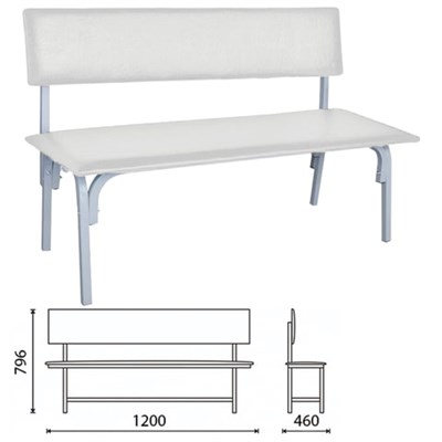 Банкетка со спинкой "Астрид", 1200х450х800 мм, каркас светло-серый, кожзам светло-серый 531261