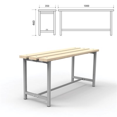 Скамья деревянная на металлокаркасе "СТ 1", 1000х350х460 мм, каркас металлический серый, сиденье дерево 532528