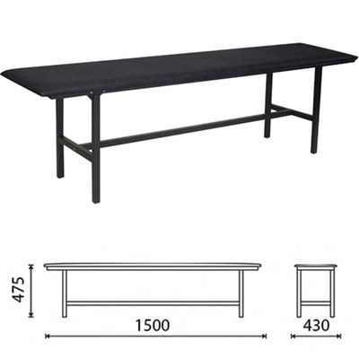 Банкетка без спинки "Берта", 1500х430х475 мм, усиленная, черный каркас, кожзам черный, разборная 531263