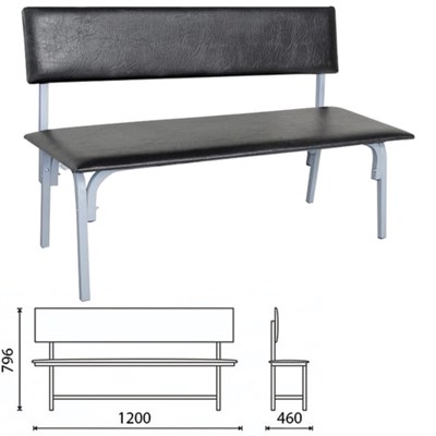 Банкетка со спинкой "Астрид", 1200х450х800 мм, серый каркас, кожзам черный 531259