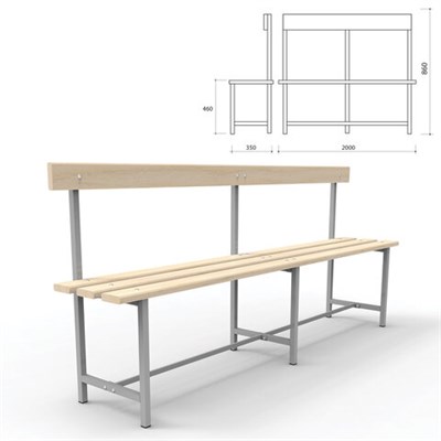 Скамья со спинкой деревянная на металлокаркасе "СТ 6", 2000х350х860 мм, регулируемые опоры, каркас металлический серый, сиденье дерево 532533