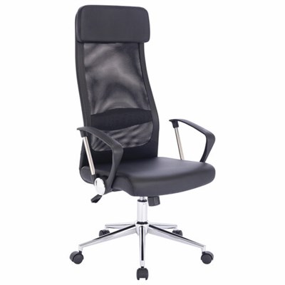 Кресло офисное BRABIX "Flight R EX-541", хром, экокожа, сетка, черное, 532516 532516