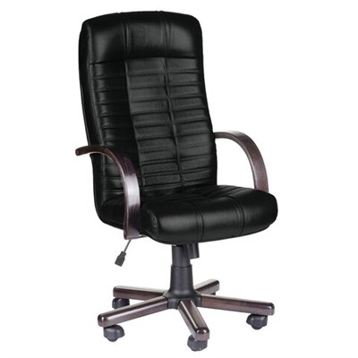 Кресло из натуральной кожи "Атлант-экстра", дерево (орех), монолитный каркас, черное 531285