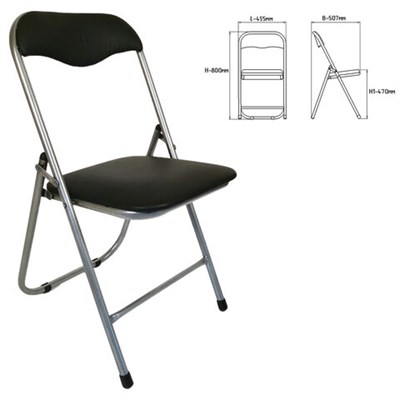 Стул складной для дома и офиса РС04, серебристый каркас, кожзам черный 532044