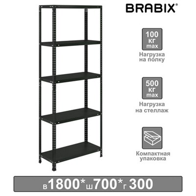 Стеллаж металлический BRABIX "ГРАФИТ MS KD-180/30/70-5", лофт, 1800х700х300 мм, 5 полок, 291267, S240BR123593 291267