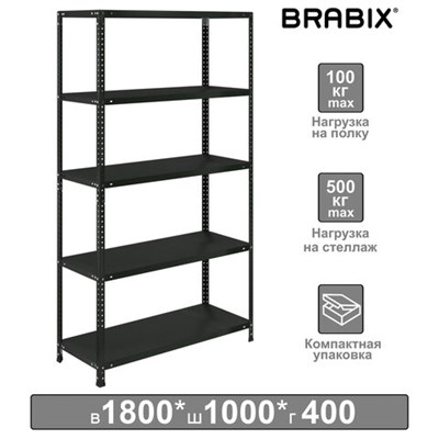 Стеллаж металлический BRABIX "ГРАФИТ MS KD-180/40-5", лофт, 1800х1000х400 мм, 5 полок, 291269, S240BR144593 291269