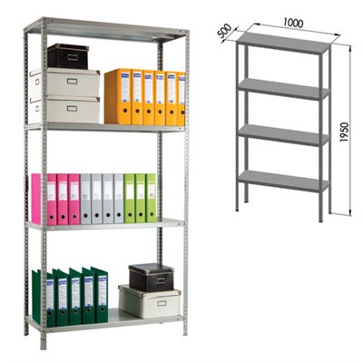 Стеллаж металлический ПРАКТИК "MS KD", сборная стойка, 1950х1000х500 мм, 4 полки, MS 200/100х50/4 290966
