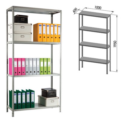 Стеллаж металлический ПРАКТИК "MS KD", сборная стойка, 1950х1000х600 мм, 4 полки, MS 200/100х60/4 290967