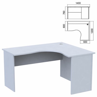 Стол компактный "Арго", 1400х1200х760 мм, правый, серый (КОМПЛЕКТ) 981312