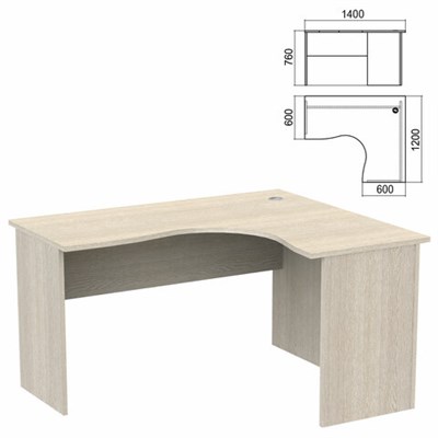 Стол компактный "Арго", 1400х1200х760 мм, правый, ясень шимо (КОМПЛЕКТ) 981313