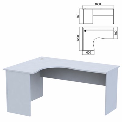 Стол компактный "Арго", 1600х1200х760 мм, левый, серый (КОМПЛЕКТ) 981317