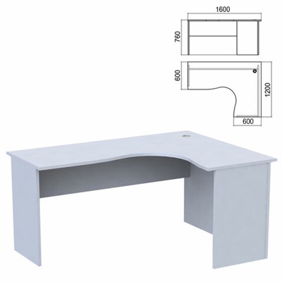 Стол компактный "Арго", 1600х1200х760 мм, правый, серый (КОМПЛЕКТ) 981322