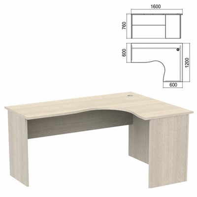 Стол компактный "Арго", 1600х1200х760 мм, правый, ясень шимо (КОМПЛЕКТ) 981323