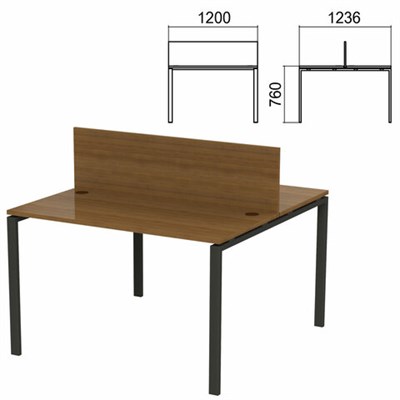 Стол письменный 2-МЕСТНЫЙ на металлокаркасе "Арго", 1200х1236х760 мм, орех (КОМПЛЕКТ) 981396