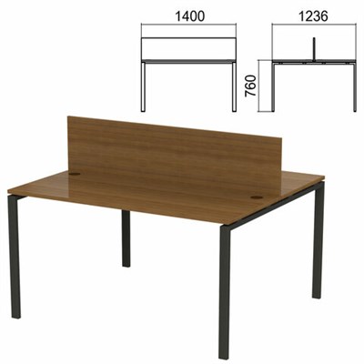 Стол письменный 2-МЕСТНЫЙ на металлокаркасе "Арго", 1400х1236х760 мм, орех (КОМПЛЕКТ) 981401