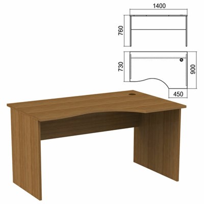 Стол эргономичный "Арго", 1400х900х760 мм, правый, орех (КОМПЛЕКТ) 981331
