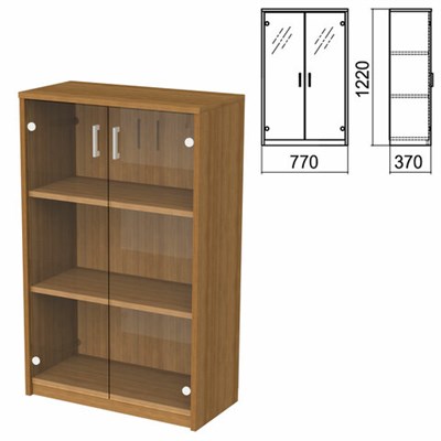 Шкаф закрытый со стеклом "Арго", 770х370х1220 мм, орех (КОМПЛЕКТ) 981561