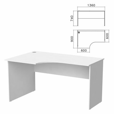 Стол письменный эргономичный "Бюджет" 1360х900х740 мм, левый, белый, 402662-290 641906