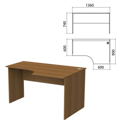 Стол письменный эргономичный "Бюджет", 1360х900х740 мм, правый, орех французский, 402663-190 641157