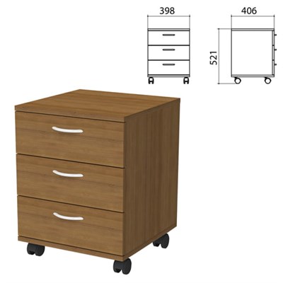 Тумба подкатная "Бюджет", 398х406х521 мм, 3 ящика, орех французский, 402952-190 641159