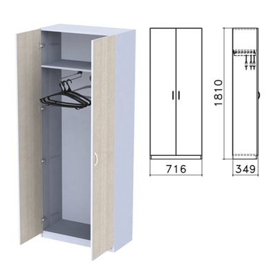 Шкаф для одежды "Бюджет", 716х349х1810 мм, дуб шамони светлый (КОМПЛЕКТ) 980602