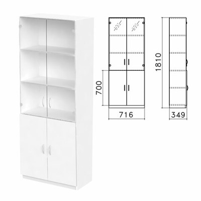 Шкаф закрытый со стеклом "Бюджет", 716х349х1810 мм, белый (КОМПЛЕКТ) 982212