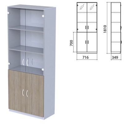 Шкаф закрытый со стеклом "Бюджет", 716х349х1810 мм, дуб сонома (КОМПЛЕКТ) 982199