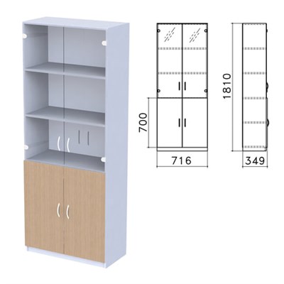 Шкаф закрытый со стеклом "Бюджет", 716х349х1810 мм, орех онтарио (КОМПЛЕКТ) 980599