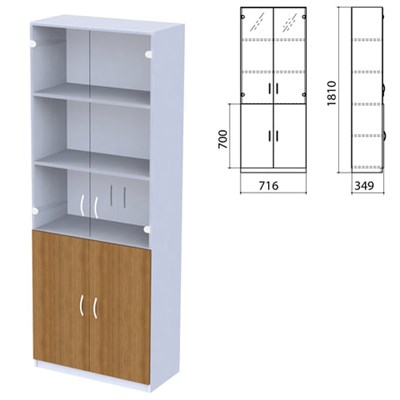 Шкаф закрытый со стеклом "Бюджет", 716х349х1810 мм, орех французский (КОМПЛЕКТ) 981179