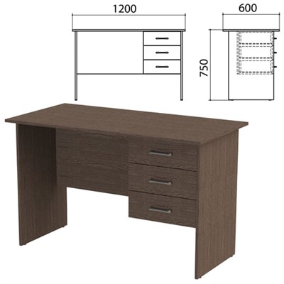 Стол письменный "Канц", 1200х600х750 мм, тумба 3 ящика, цвет венге (КОМПЛЕКТ) 980443