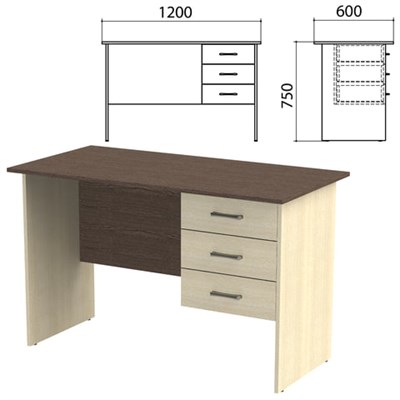 Стол письменный "Канц", 1200х600х750 мм, тумба 3 ящика, цвет венге/дуб молочный (КОМПЛЕКТ) 980445