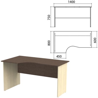 Стол письменный эргономичный "Канц", 1400х800х750 мм, левый, цвет венге/дуб молочный (КОМПЛЕКТ) 980457