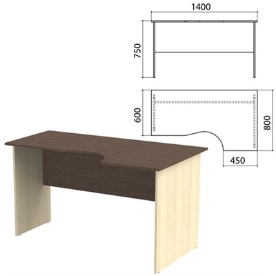 Стол письменный эргономичный "Канц", 1400х800х750 мм, правый, цвет венге/дуб молочный (КОМПЛЕКТ) 980453