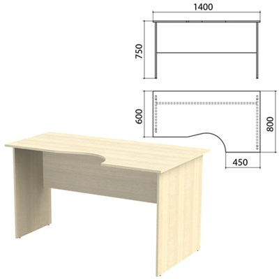 Стол письменный эргономичный "Канц", 1400х800х750 мм, правый, цвет дуб молочный (КОМПЛЕКТ) 980450