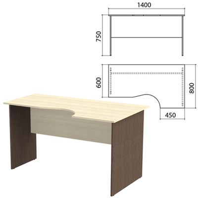 Стол письменный эргономичный "Канц", 1400х800х750 мм, правый, цвет дуб молочный/венге (КОМПЛЕКТ) 980452