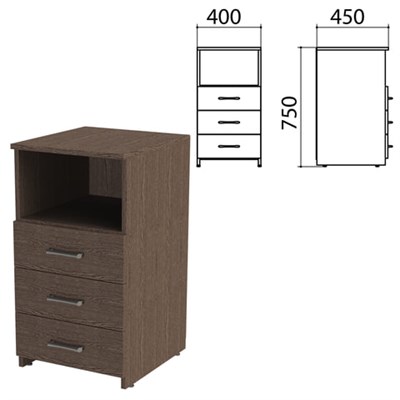 Тумба приставная "Канц", 400х450х750 мм, 3 ящика, полка, цвет венге (КОМПЛЕКТ) 980517