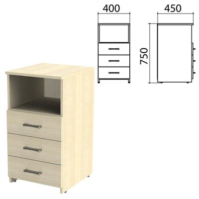 Тумба приставная "Канц", 400х450х750 мм, 3 ящика, полка, цвет дуб молочный (КОМПЛЕКТ) 980516