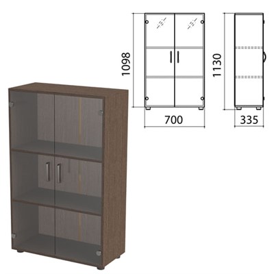 Шкаф закрытый со стеклом "Канц", 700х335х1130 мм, цвет венге (КОМПЛЕКТ) 980503