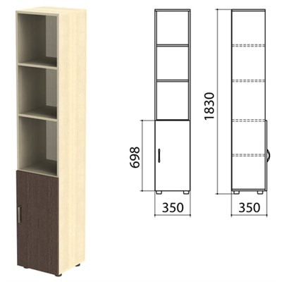 Шкаф полузакрытый "Канц", 350х350х1830 мм, цвет дуб молочный/венге (КОМПЛЕКТ) 980484