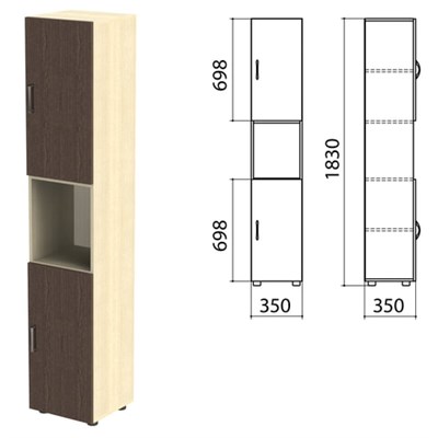 Шкаф полузакрытый "Канц", 350х350х1830 мм, цвет дуб молочный/венге (КОМПЛЕКТ) 980488