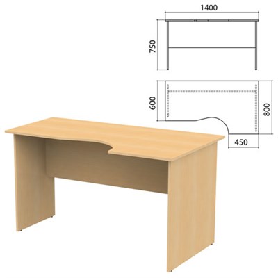Стол письменный эргономичный "Канц", 1400х800х750 мм, правый, цвет бук невский, СК30.10 640043