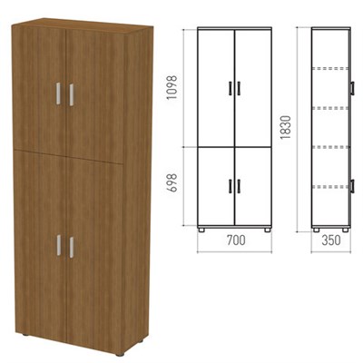 Шкаф закрытый "Канц", 700х350х1830 мм, цвет орех пирамидальный (КОМПЛЕКТ) 980016